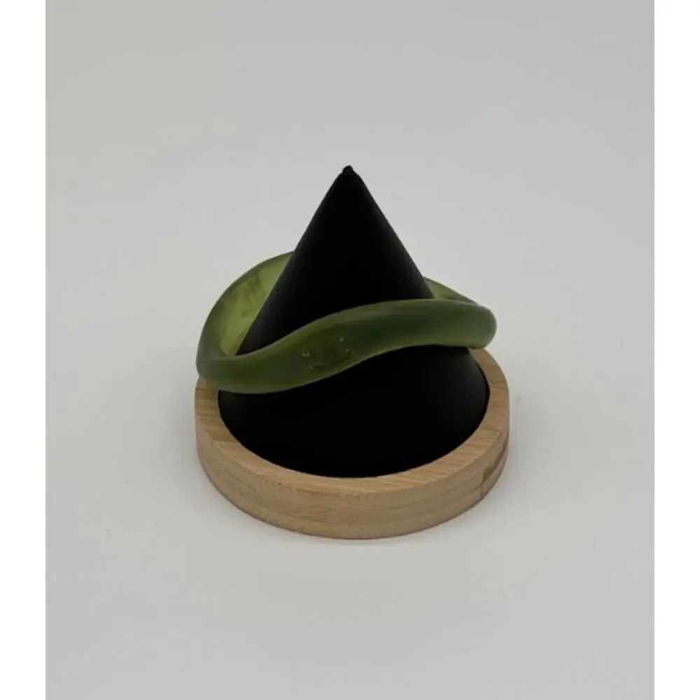 CHANEL Vintage Olive Green Resin Sculptural Bangle Bracelet CC Logo with Box